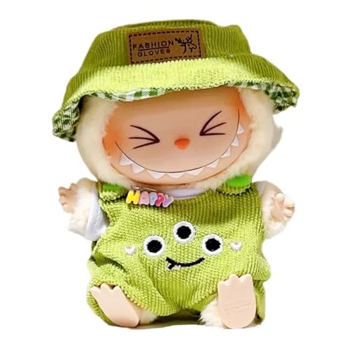 Labubu Clothes for Doll - Handcrafted Crochet 2-Piece Set for 17cm Doll, Clothes for Labubu,Premium Labubu Outfit with Accessories, Stylish Labubu Clothes for Doll (Green)