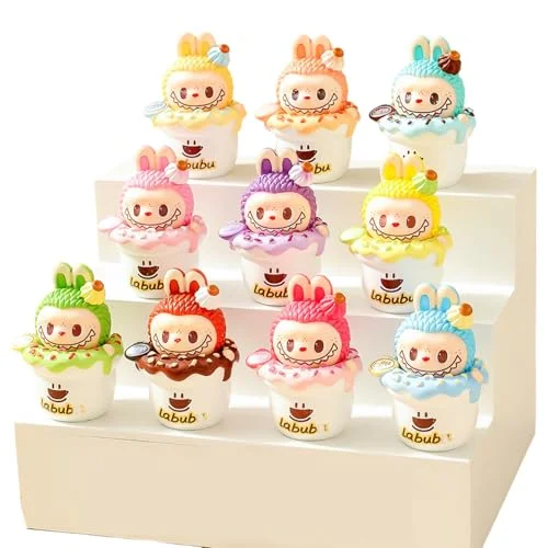 Itonfornia Labubu Mini Desktop Ornaments 10PCs, Small Cute Cartoon Rabbit Decor for Home Office Desk Decoration DIY Accessories