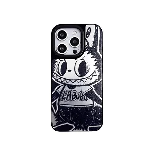ANYRIX Funda para Teléfono con Diseño de Dibujos Animados LABUBU Negra, Funda de Teléfono de Gel de Sílice TPU Resistente a Arañazos a Prueba de Golpes para Mujer y Niña (16, Negro)