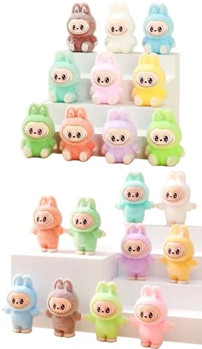 Itonfornia Mini Labubu Plush Ornament 20Pcs, Small Cute Cartoon Rabbit Decoration for Desktop Home Office Desk Figure Decor DIY Accessories