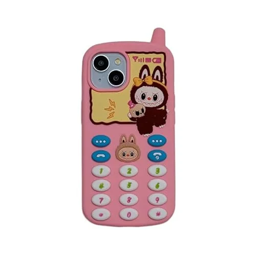 ANYRIX 手机壳 可爱卡通 适用于Phone 15 LABUBU 模型手机壳 TPU 卡哇伊 硅胶 防刮 耐冲击 女孩 女性 (12promax, 粉色)