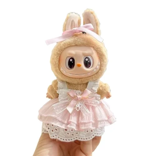 Labubu Clothes for 17cm Doll, Pink Sweet Headband & Skirt Set for Labubu Dolls (No Doll)