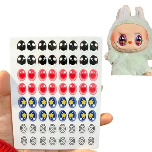 Labubu Macaron Eye Stickers - 32 Pairs DIY Waterproof Facial Stickers for 17cm Labubu Dolls,Eye Sticker Cute Cartoon Eyes for DIY Dolls (S1(32Pairs))