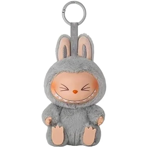 Hrauopy Labubu Keychain Backpacks Key Pendants Plush Doll Pendant Hanging Decoration Keyring Gift Stress-Relieving Accessory (1-grey)