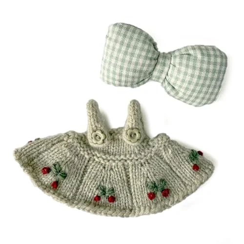 Clothes for Labubu Outfit Dress Handmade Doll Clothes for Labubu & 10cm Idol Doll with Bow & Shoulder Bag Accessories (No Doll) (cherry)