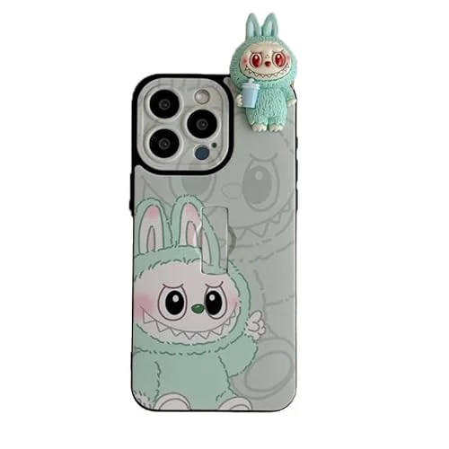 Seodon LABUBU iPhone TPU 手機殼,纖薄圖案可愛耐刮背面,時尚防震保護手機殼,男女通用柔軟手機殼 (13 Pro, 薄荷綠)