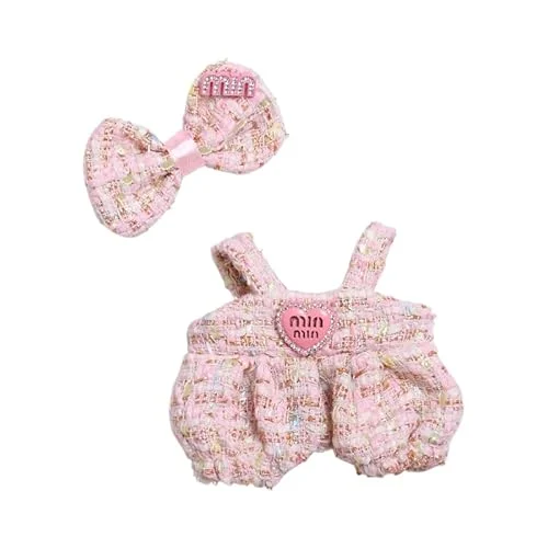 Ropa para Muñecas de 17cm Adecuada para Muñecas labubu de 17cm Accesorios Conjunto Rosa Sentado 1lazo+1mono Sin Muñeca