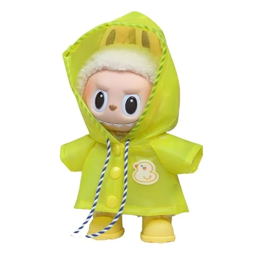 Raincoat for Labubu Dolls (Without Dolls) -Labubu Raincoat and Rain Boots, Accessories Made for 17cm Labubu Dolls, Suitable for Collectors and As Gifts. (Yellow)
