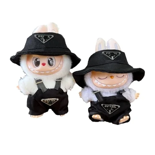 Vêtements Labubu pour Poupée de 17cm - Tenue Premium avec Chapeau & Haut, Rose & Noir, Coupe Sur Mesure pour Poupée Labubu (Poupée Non Incluse) (Noir)