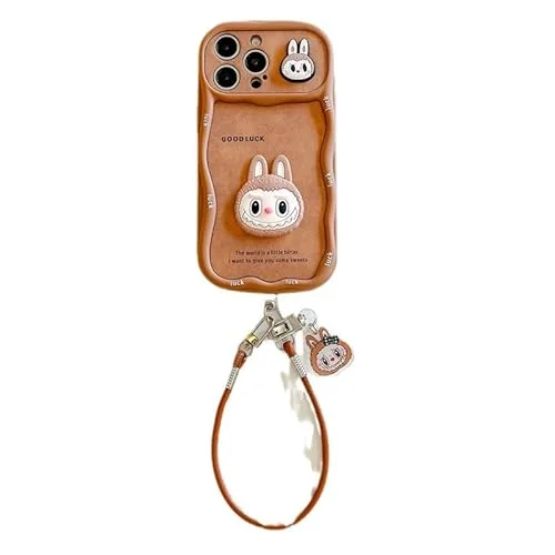 ANYRIX Cute Cartoon for Phone 13 Case Kawaii LABUBU Phone Case TPU Kawaii Silicone Scratch Resistant Shockproof Girls Women (16promax,Brown)