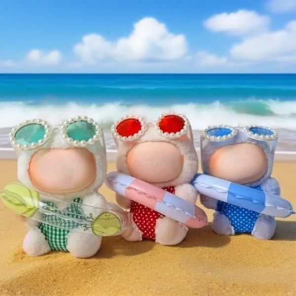 17cm/15cm Stylish Summer Beach Clothes Set Suitable for Labubu – Fashion Outfit(Doll Not Included) (Green Swimsuit+Swim Ring+Necklace+Glasses) - Image 6