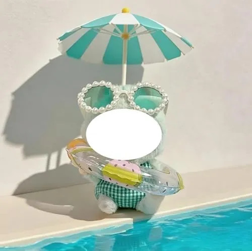 17cm/15cm Stylish Summer Beach Clothes Set Suitable for Labubu – Fashion Outfit(Doll Not Included) (Green Swimsuit+Swim Ring+Necklace+Glasses) - Image 4