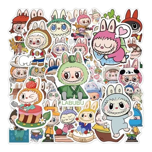 50 PCS Labubu Cartoon Stickers for Teen Water Bottle, Cool Terror Labubu Waterproof Vinyl Decal for Kids Adult Girl Laptop Skateboard Phone Guitar Travel Case Bike A