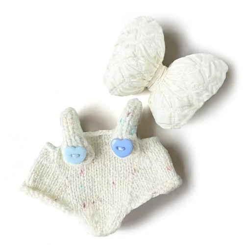 labubu Doll clothes with Free Bow Accessory Handmade 10cm Plush Idol Doll Clothes + Bow 2-Piece Set Doll Dress up (white)