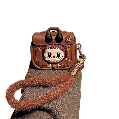 LABUBU Silicone Case airpods case Generation Earbuds with Keychain,Cute Cartoon Popular Anime Design Shockproof Headphone Covers for AirPods Pro- AirPods4 (+Hanging Rope, Airpods1/2)