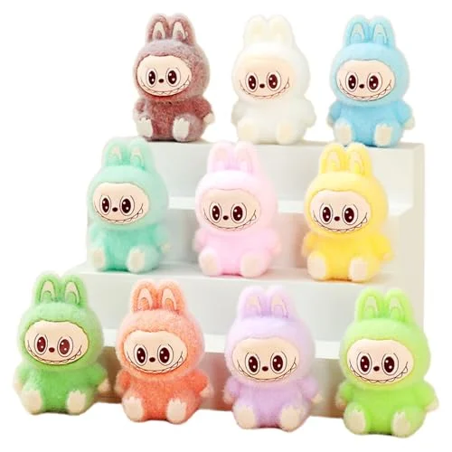Itonfornia Mini Labubu Plush Desktop Ornament 10Pcs, Cartoon Rabbit Small Cute Decoration for Home Office Desk Figure Decor DIY Accessories