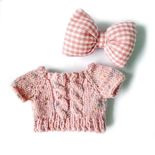 Handmade labubu Doll clothes – Plush Doll Clothes with Bow Soft Stuffed Plush Dress up (pink)