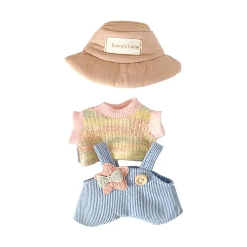 CALEMBOU 毛絨娃娃衣服,可愛毛絨娃娃衣服套裝,適用於Labubu,卡哇伊6英吋娃娃衣服配件套裝,生日禮物(彩色T恤套裝)