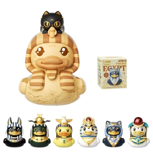 B.Duck x 大英博物館 ブラインドボックス エジプト神 コレクタブルダックフィギュアシリーズ ホームデコレーション ホリデー 誕生日ギフト (B.Duck x バステトシリーズ, シングルボックス)