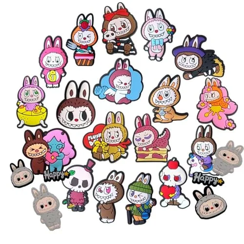 24pcs Laboo cute cartoon PVC bulk shoes, bag charms for croc charms, Bogg bag rubber handheld beach bag for kids boys girls men women birthday party gifts