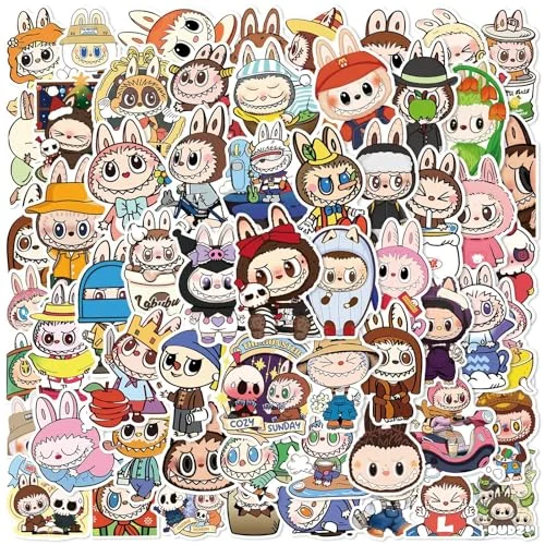 50 PCS Labubu Cartoon Stickers for Teen Water Bottle, Cool Terror Labubu Waterproof Vinyl Decal for Kids Adult Girl Laptop Skateboard Phone Guitar Travel Case Bike F