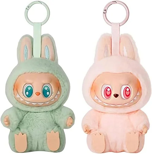 HQDZSZ Labubu Keychain – Adorable Plush Pendant for Bags, Keys & Backpacks – Soft Toy Keyring, Cute Home Decor Gift in Pink& Brown (DG)