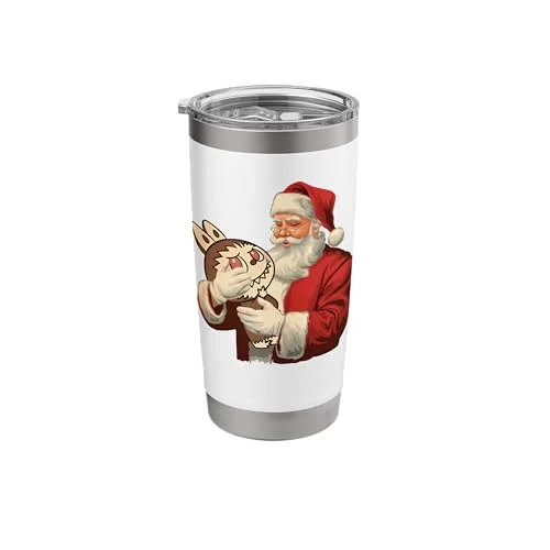 Divertido Meme Labubu Amante Navidad Santa Sosteniendo Labubu Vaso Térmico de Acero Inoxidable Navideño