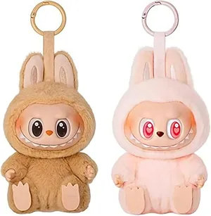 HQDZSZ Labubu Keychain – Adorable Plush Pendant for Bags, Keys & Backpacks – Soft Toy Keyring, Cute Home Decor Gift in Pink& Brown (FG)