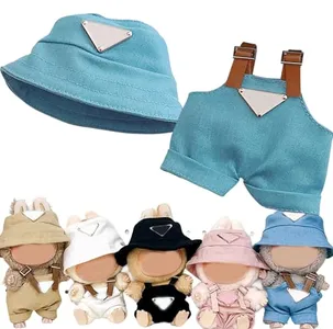 17cm Doll Clothes for labubu Dolls, Stylish Fisherman Hat & Overalls Set Exquisite Accessories Unique Style Adorable Accessories for Display (Blue)