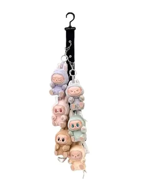 Tujahao Labubu Accessories, Stuffed Animal Storage Chain with 8 Metal Clips for Labubu Display, Wall Organizer Stuffed Animals Storage Holder (No Doll)(#1Black)
