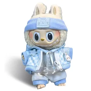 17cm Doll Clothes Compatitable with Labubu,Hair accessories + jumpsuit 6.7 Inches Doll Clothes Suitable for Labubu Dolls Accessories, Dress Up Clothes for Labubu Plush Doll (Style E)
