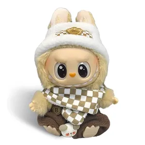 Labubu Clothes Outfit 17cm Labubu Dolls Handcrafted Plaid Scarf+Headband+Kawaii Suspenders Replacement 3 Set (Style A)