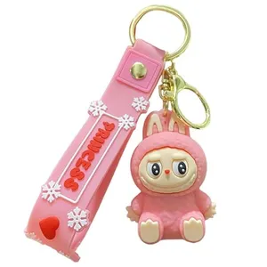 Labubu Keychain Cute Mini Labubu Doll Keyring Pendant Accessories Kawaii Monster Key Chain Purse Charm Gift For Women Men (Pink)