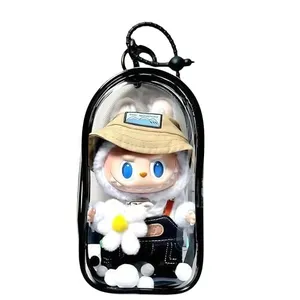 Labubu Stroller Organizer Bag - Clear Tote with Dual Zippers & Buckles, 19x10x6cm for 17cm Dolls, Durable Labubu Accessories (Parents & Collectors) (Black)