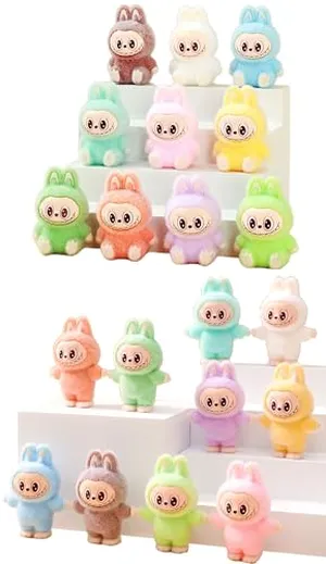 Itonfornia Mini Labubu Plush Ornament 20Pcs, Small Cute Cartoon Rabbit Decoration for Desktop Home Office Desk Figure Decor DIY Accessories