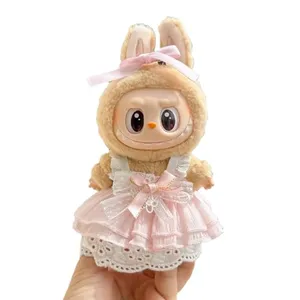 Labubu Clothes for 17cm Doll, Pink Sweet Headband & Skirt Set for Labubu Dolls (No Doll)