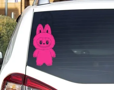 Labubu Permanent Vinyl Decal for Car Back Window 6 x 10 inches (Hot Pink)