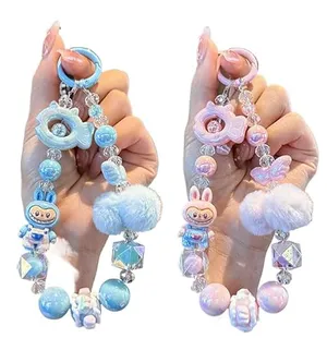 SYIFAN labubu 2 Pcs Cell Phone Charm Strap Cute Lanyard for Camera Keychain Wallet Pendant Decor (blue+pink)