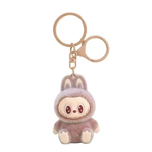 Xinbalove Labubu Keychain, Flocking Labubu Monsters Cute Kawaii Home Decoration, Car Key Purse Backpack Hanging Pendant Gifts, Cartoon Rabbit Bag Key Ring Accessories Brown
