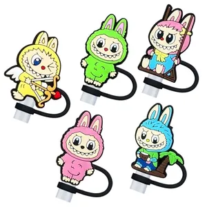 Labubu Silicone Straw Cover for Stanley, 5Pcs Silicone Straw Topper for Stanley_Cup 30&40oz with Tumblers, 10mm 0.4in Reusable Lid Accessories Straw Cover Cap 10MM Drink Straw Plug Reusable. (A3)