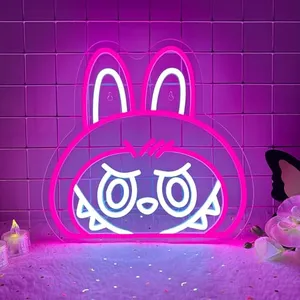 Cartoon Labubu Neon Sign, Dimmable Pink Cute Labubu Light up Sign Girls Room Wall Decor LED Signs for Party Prop Birthday Decor Collection Hanging Accessory Decor Gifts(13 * 12.6in)