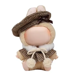 Labubu Clothes –Vintage Cocoa Cape Outfit for 17cm Labubu Doll, Retro Beret, Plush Scarf & Cape Stylish Look– Doll Not Included