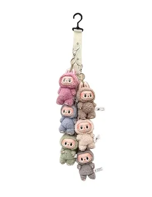 Tujahao Labubu Accessories, Stuffed Animal Storage Chain with 8 Metal Clips for Labubu Display, Wall Organizer Stuffed Animals Storage Holder (No Doll)(#1White)