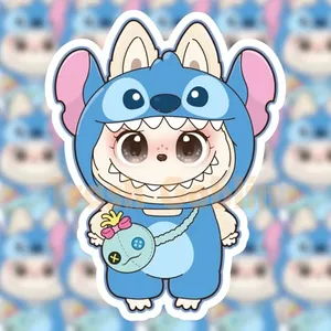 Cute Anime Stitch Character Sticker with Scrump Doll, Chibi Style, Labubu Collection