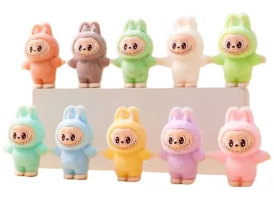 Itonfornia Mini Labubu Plush Decoration, Small Cute Cartoon Rabbit Ornament Office Desktop Accessories, Little La bubu Colorful Figure, Ideal Adorable Collection Gift (10Pcs)