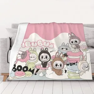Labubu Tasty Macarons Plush Blanket - Labubu Throw Blanket 40"x50" Home Decoration, Soft Cozy Flannel Blankets The Monsters Theme Plush Throws Gifts for Women Girls