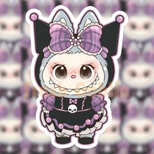 Cute Gothic Kawaii Character Labubu Decorative Vinyl Sticker, Purple and Black