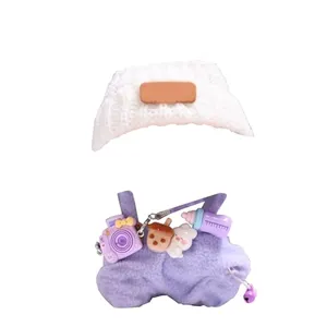 Labubu Clothes, Cute Anime Plush Outfit with Striped Button Sweater, Folded Bear Hat & Camera, Adorable Cosplay Costume for Collectors, Kawaii Labubu Plushie Accessories (C)