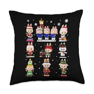 Happy Xmas Labubu Lover Cute Labubu The Monsters Christmas Throw Pillow