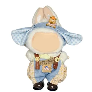 Labubu Clothes for 17cm Doll, 3-Piece Headwear, Top & Overalls Set - Fashion Outfit for Labubu Dolls (No Doll)